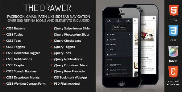 Drawer Mobile RetinaHTML5CSS3 And iWebApp