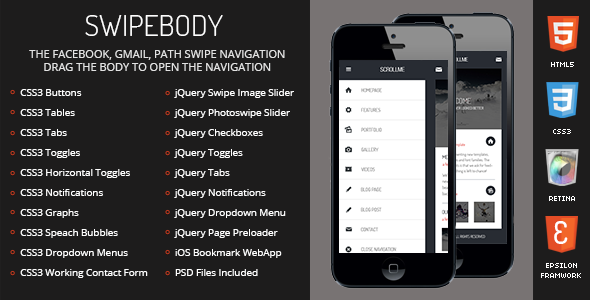 Swipebody Mobile Retina-HTML5-CSS3 And iWebApp