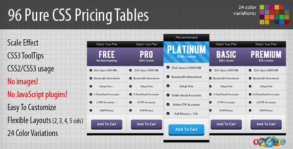 96 Pure CSS Pricing Tables