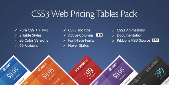 CSS3 Web Pricing Tables Pack