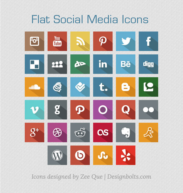 Long Shadow Flat Free Social Media Icons