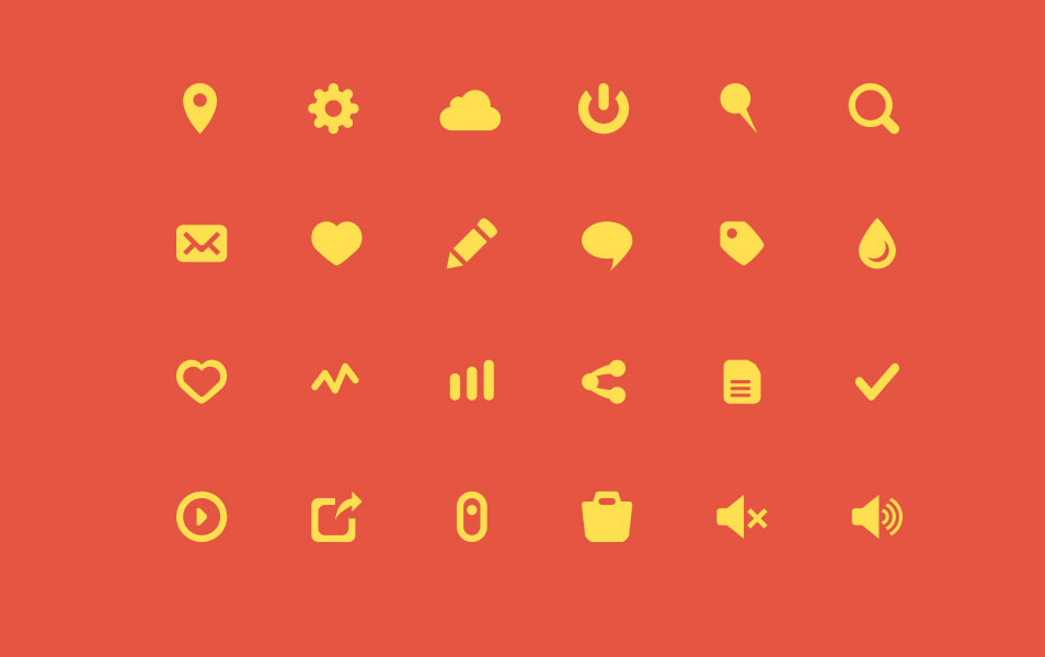 Yellow Flat Icons Set