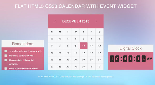 7 Best Free Html5 Css3 Calendar Widgets Designmaz